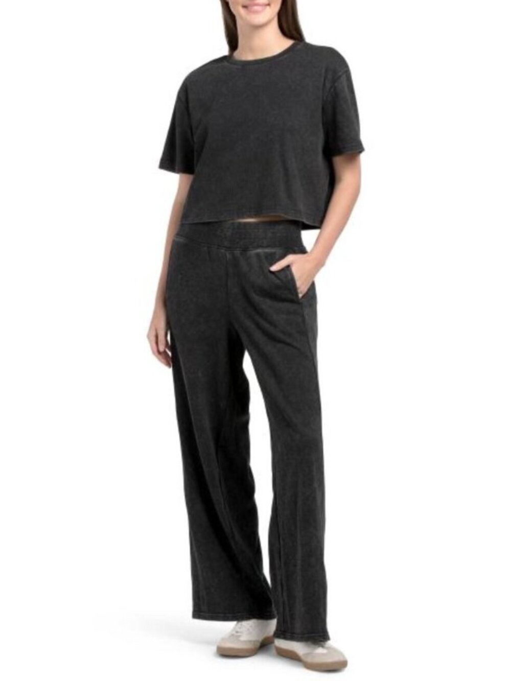 HARMONY 2pc Ribbed French Terry Tee And Wide Leg Pants Set